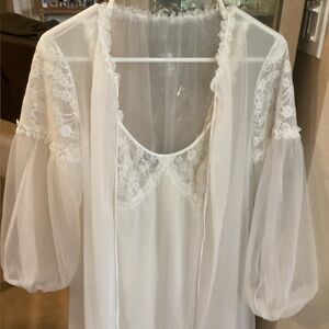 Vintage Peignoir Set. Vanity Fair Cream Sheer Nylon Fabric w/lace details.